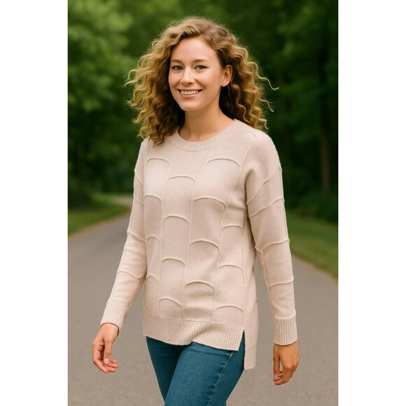 Halogen Womens Geometric Textured Sweater MERINO WOOL/CASHMERE Size Small - Picture 2 of 8